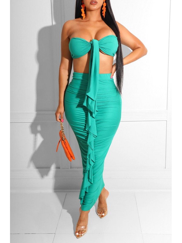 Green Fashion Sexy Bandage Strapless Sleeveless Two Pieces 